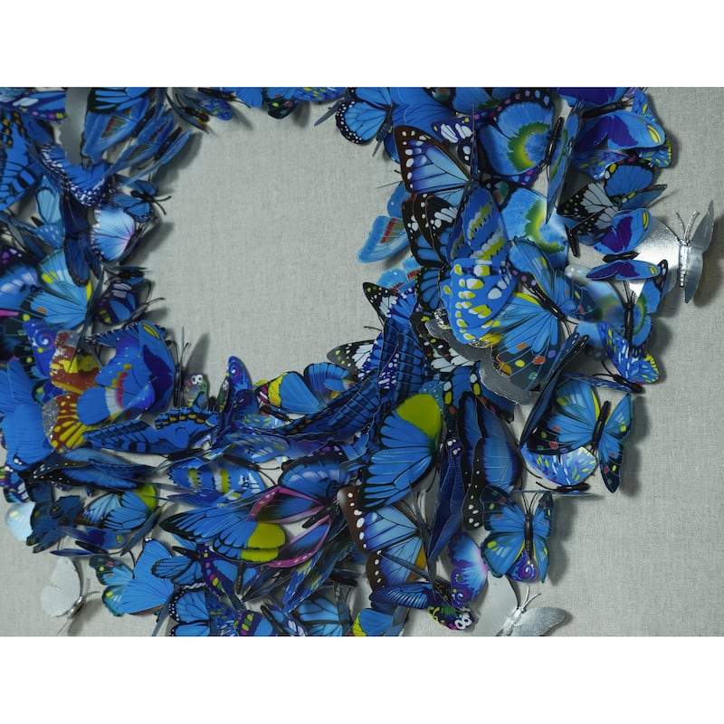 HUJI Blue Butterfly Wreath Shadow Box Wall Decor