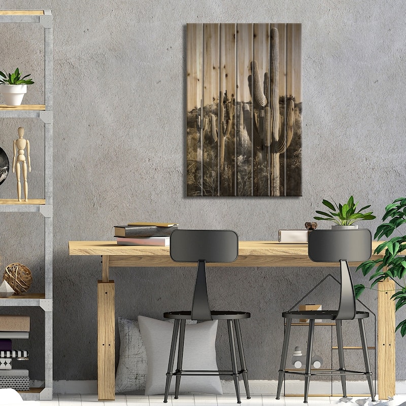 Black Arizona Series - Cactus Sunrise Print On Wood by Philippe Hugonnard - Multi-Color