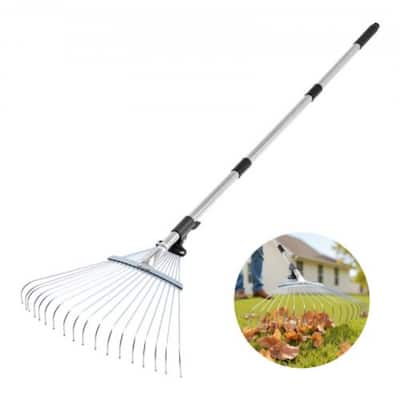 Adjustable Lawn Rake for Leaves and Grass, Stainless Steel - 55.6 x 17.13 x 2.91 in