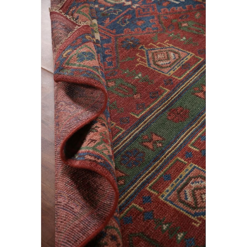 Geometric Red Sirjan Oriental Area Rug Handmade Wool Carpet - 7'11"x 9'11"