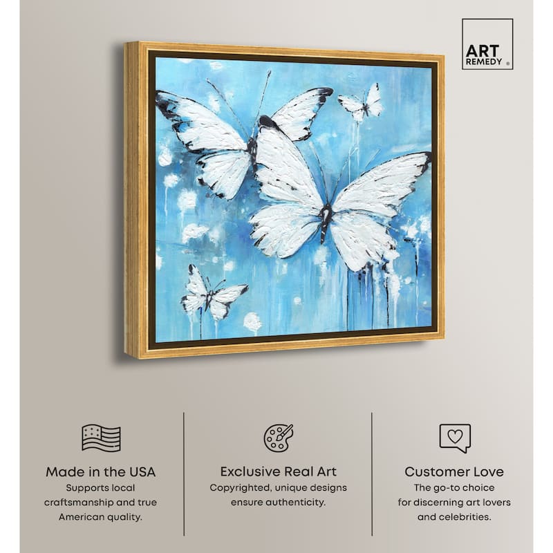 Art Remedy Textured Blue Butterflies Framed Butterfly 1 Piece Canvas Wall Art