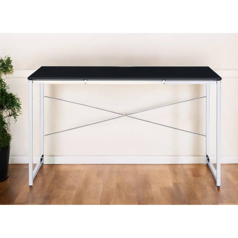 Black Wood Top Writing Desk with Silver Metal Base, Reversible