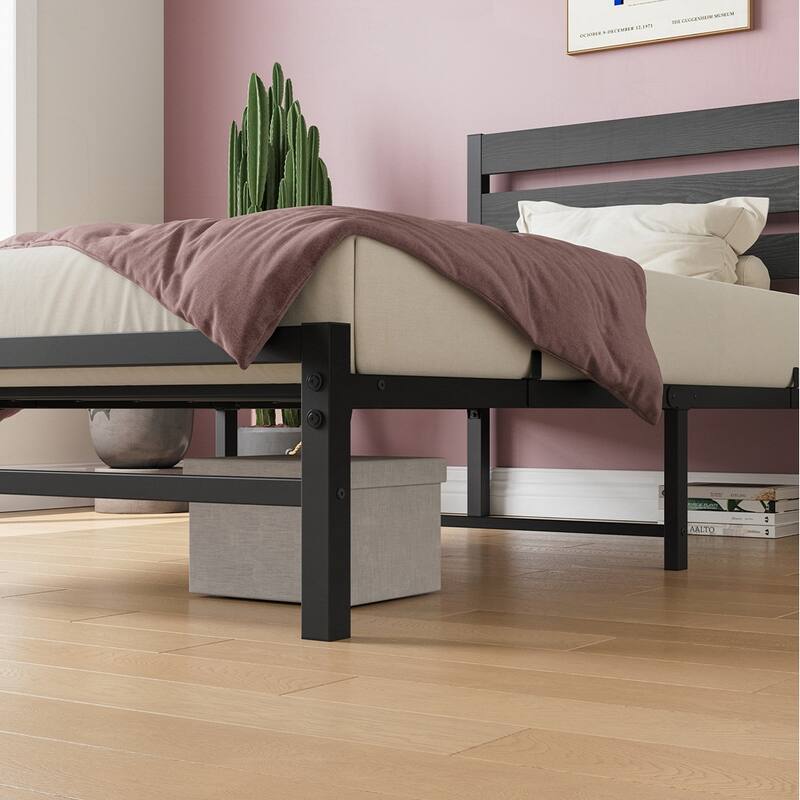 Platform Bed Frame with Wooden Headboard