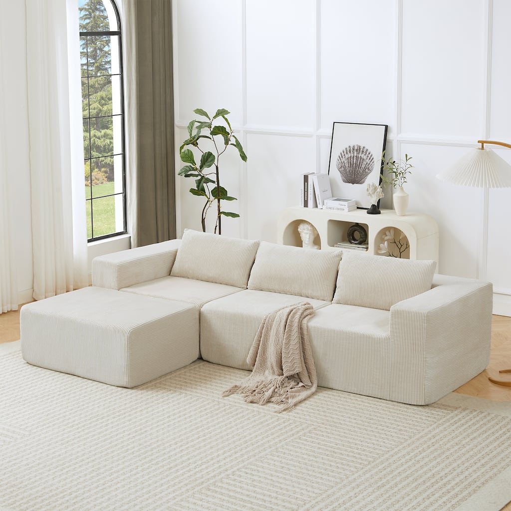 Christopher Knight Home - Helen Modern Corduroy Modular Sectional Sofa with Pillow Back and Ottoman