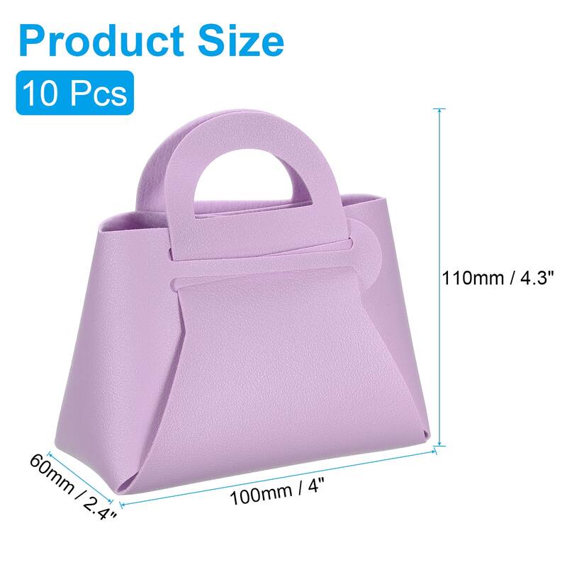 10Pcs PU Leather Gift Boxes with Handles, Wedding Candy Bags - Purple - 4 x 2 x 4.3 Inch