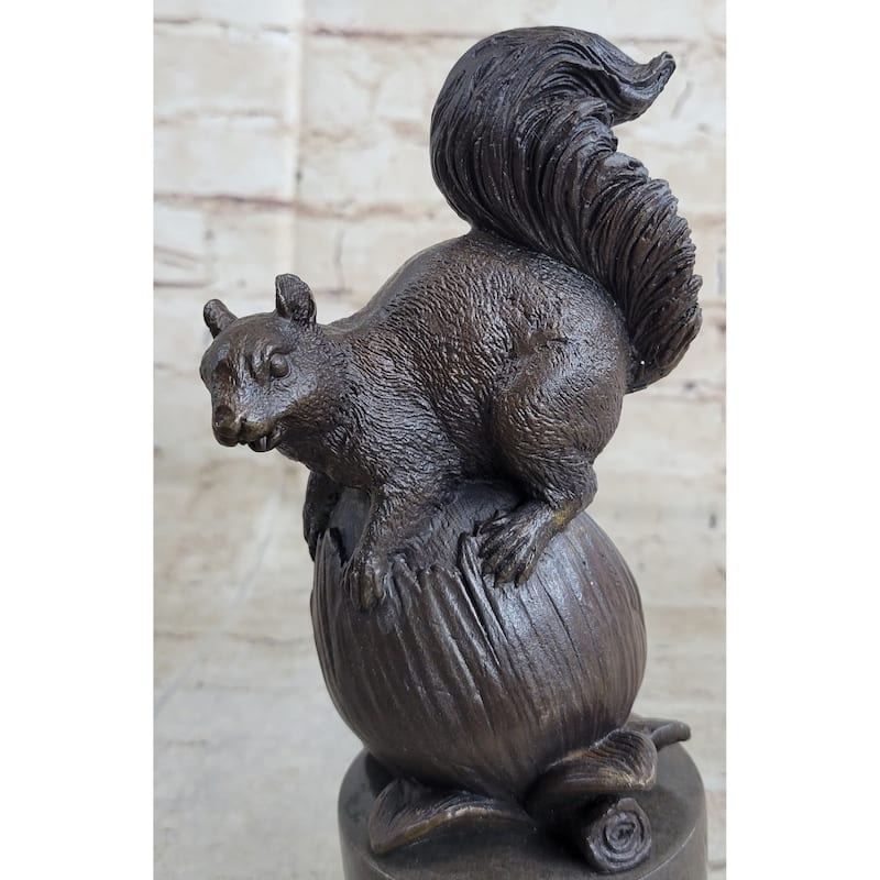 Squirrel On Acorn Bronze Metal Sculpture Statue Figure Wildlife Decor 9 Inches X 4 Inches