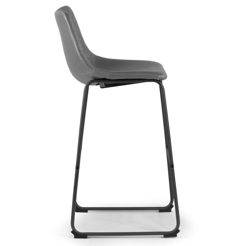 Set of 2 Ave Iron Frame Grey Faux Leather Bar Stool with Stitching