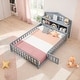preview thumbnail 2 of 29, Full-Size Montessori Floor Bed with Bookcases & Blackboards, Solid Wood Design for Kids with Guardrails & Storage, Grey