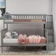 preview thumbnail 11 of 16, Wooden Twin over Full Stairway Bunk Bed with Storage Grey