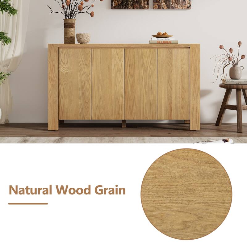 Buffet Cabinet with Storage, 4-Door Retro Wood Sideboard with Distressed Finish and Adjustable Shelves .