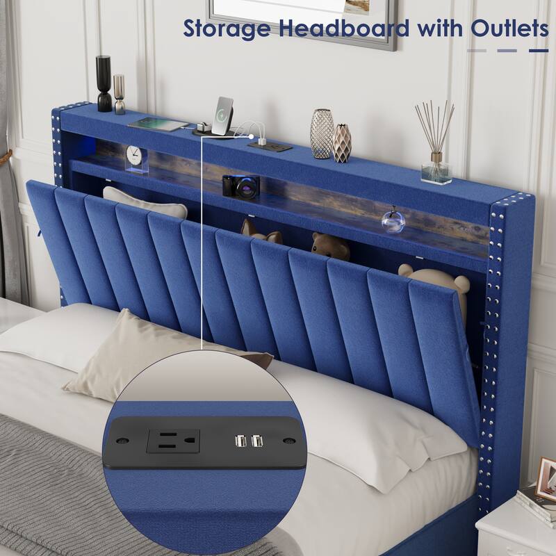 FULL Luxury Gas Lift Storage Bed with RF LED Lights