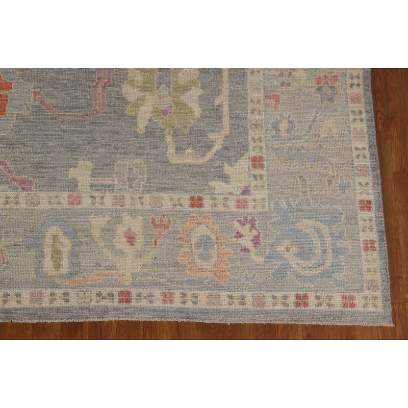 Hand Knotted Oriental 100% Wool Carpet Transitional All-Over Greys & Charcoal Oushak Area Rug - 9' 11'' X 8' 1''