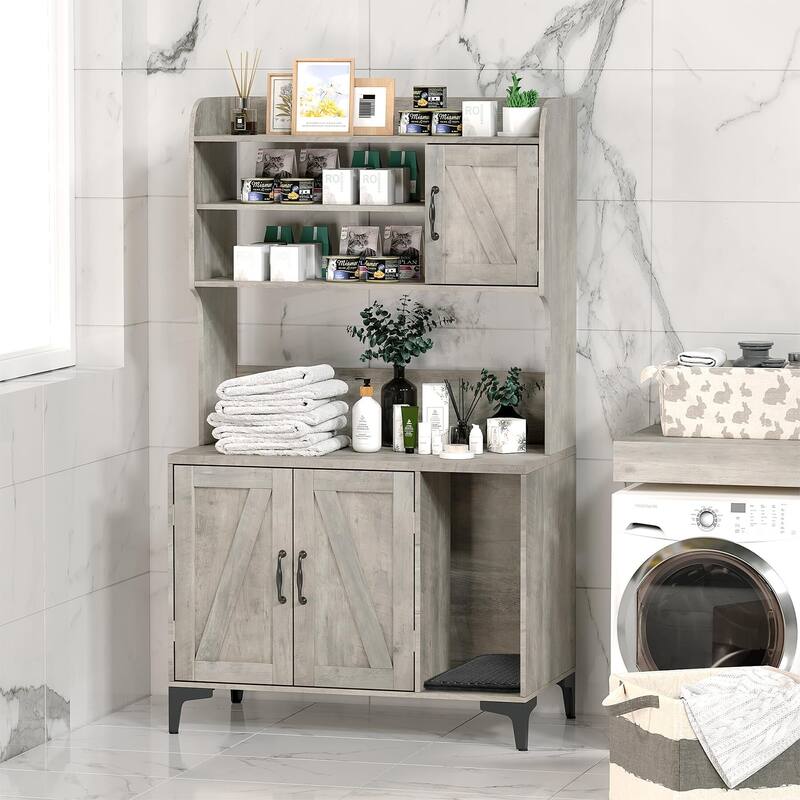 Cat Litter Box Enclosure With Shelves,Hidden Litter Box Furniture