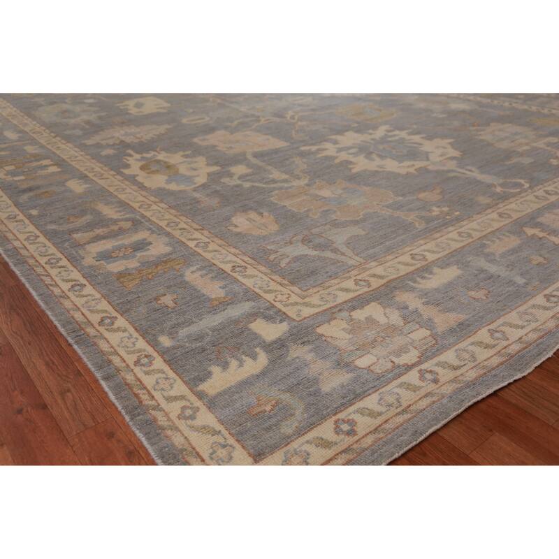 Hand Knotted Oriental 100% Wool Carpet Transitional All-Over Greys & Charcoal Oushak Area Rug - 14' 0'' X 10' 1''