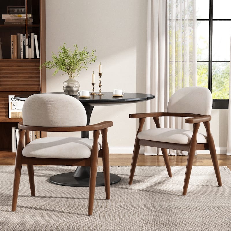 Christopher Knight Home - Mid-Cenutry Farmhouse Upholstered Wood Dining Chairs with Curved Backrest and Armrest, Set of 2 - Espresso