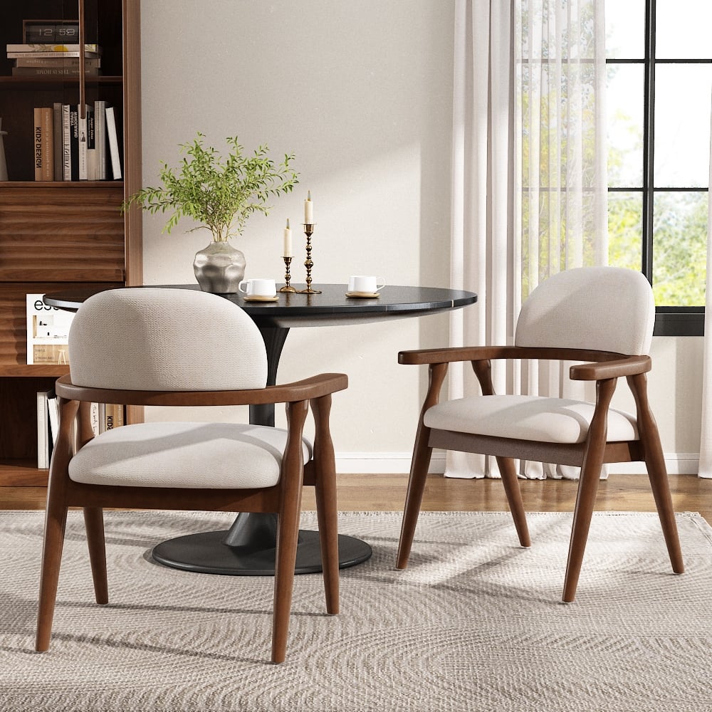 Christopher Knight Home - Mid-Cenutry Farmhouse Upholstered Wood Dining Chairs with Curved Backrest and Armrest, Set of 2