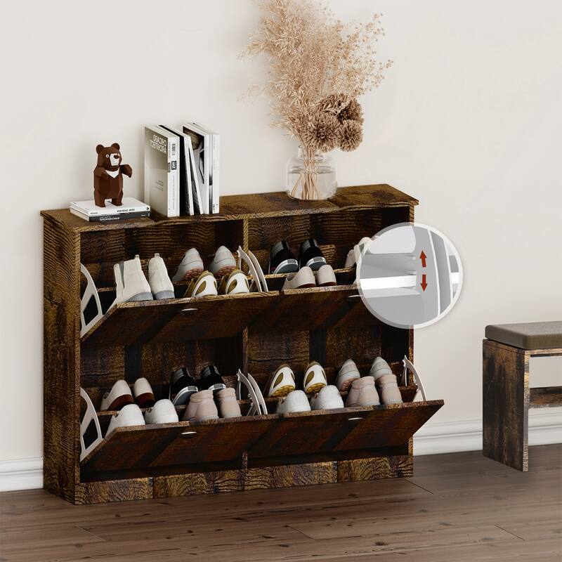 Retro Slim Narrow Shoe Cabinet with 4 Flip-Top Drawers for Entryway and Bedroom