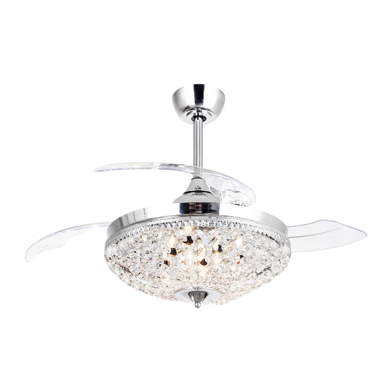 42" Modern Chrome 6-light Chandelier Crystal Ceiling Fan with Remote