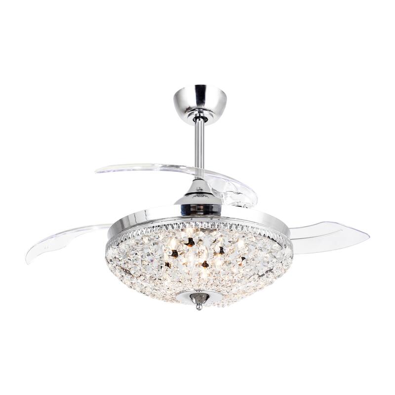 42" Modern Chrome 6-light Chandelier Crystal Ceiling Fan with Remote