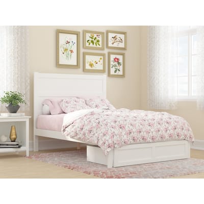 Full Size Bed with Storage Drawer - Contemporary Platform Bed Frame, White Finish