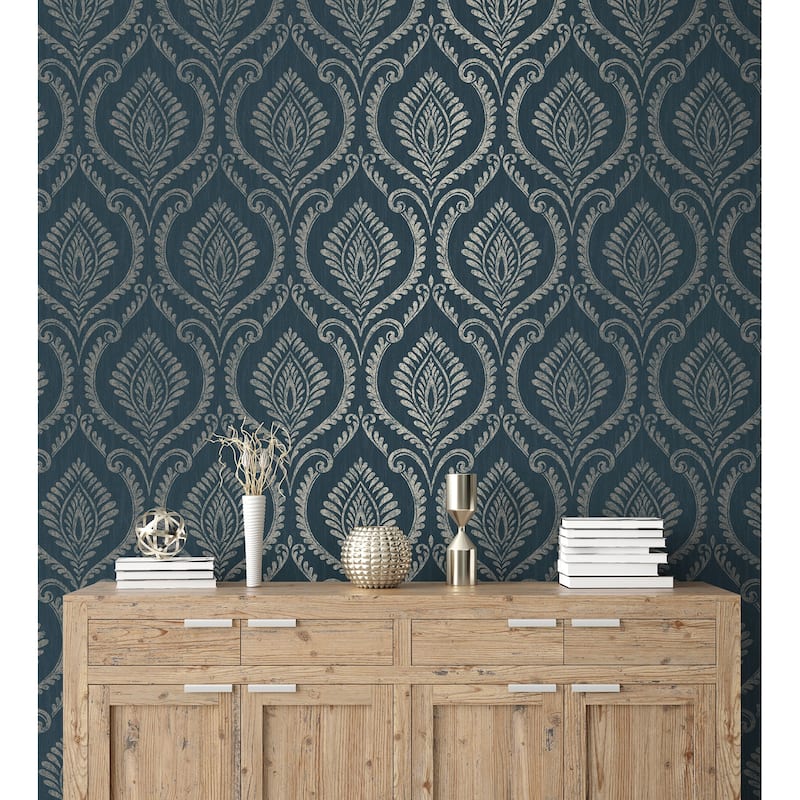 Fine Decor Estelle Navy Damask Wallpaper
