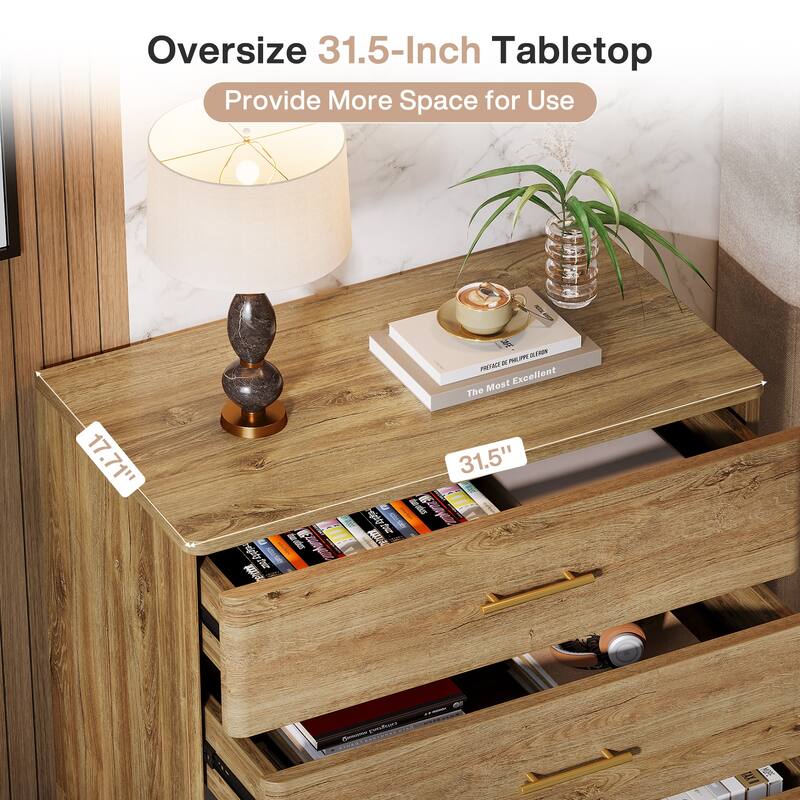 Oversized Nightstand with 3 Drawers, 31.5-Inch Wide Wood Night Stand