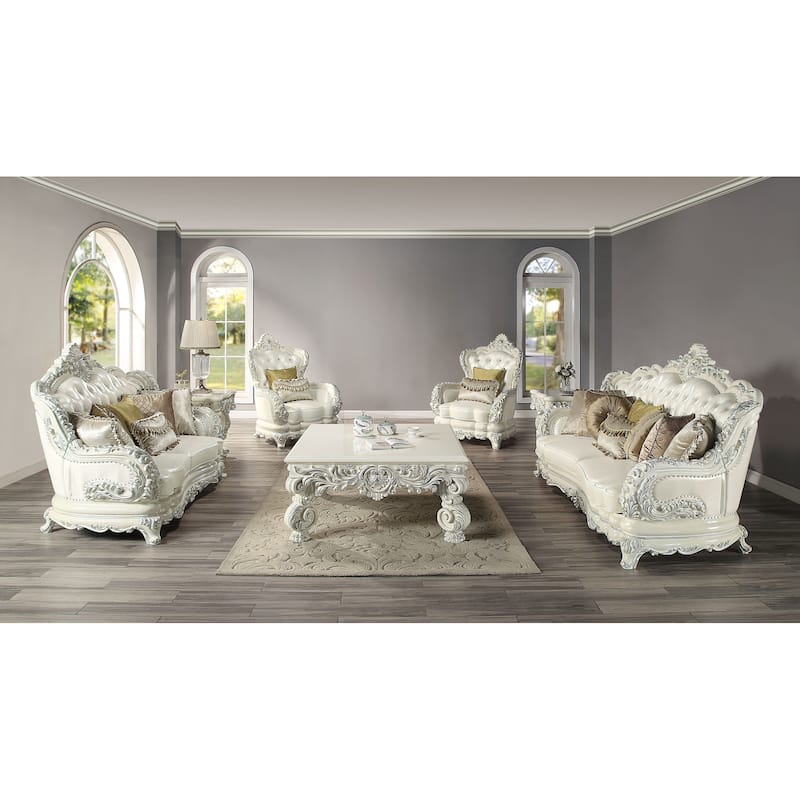 Seville Pearl White and Antique White Sofa with 7-Pillow