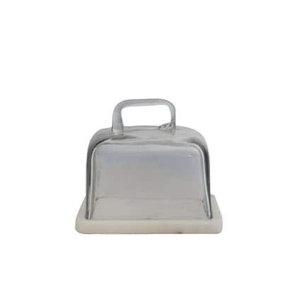 Glass Cloche with Marble Base - 6.3"L x 6.3"W x 5.3"H - 6.3"L x 6.3"W x 5.3"H