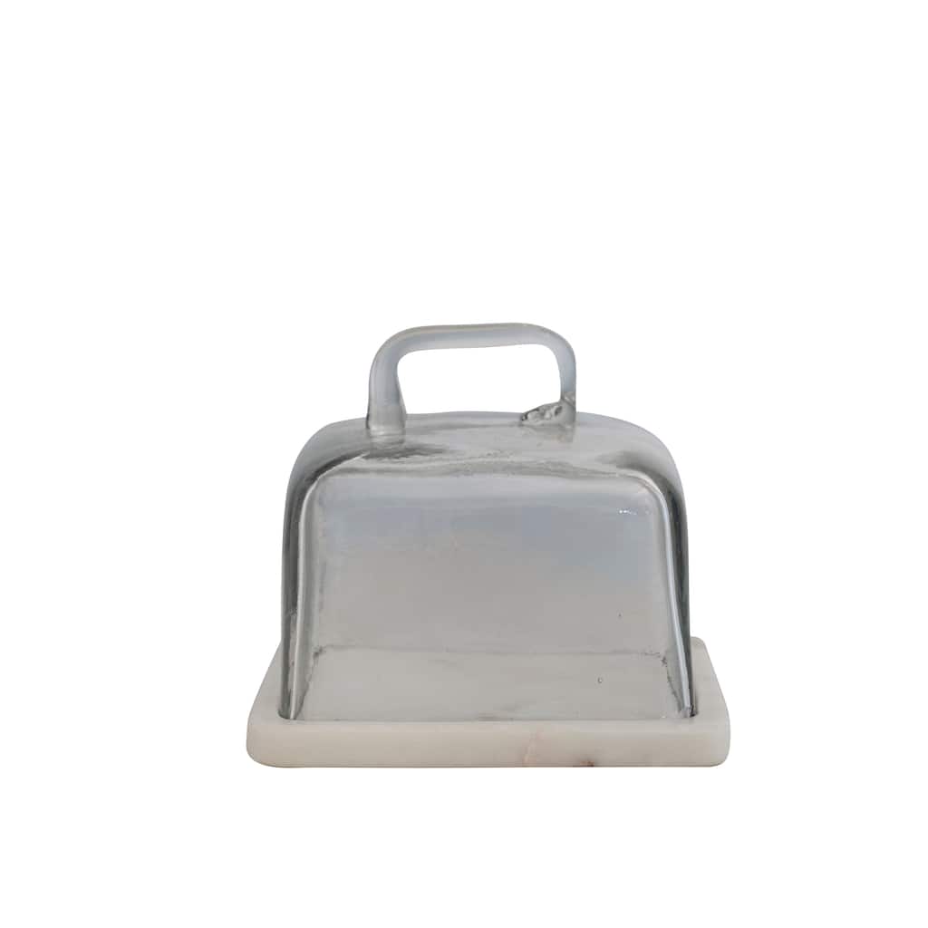 Glass Cloche with Marble Base - 6.3"L x 6.3"W x 5.3"H - 6.3"L x 6.3"W x 5.3"H