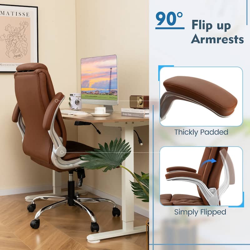 Costway PU Leather Office Chair Height Adjustable Executive Chair with - See Details