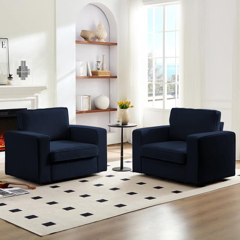 Mixoy Modern 360-degree Accent Swivel Chair,Chenille Upholstered Single Sofa Armchair - Blue - 2 Pieces