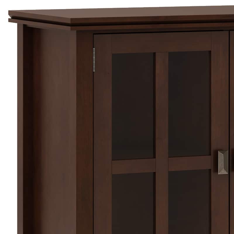 WYNDENHALL Stratford SOLID WOOD 66 inch Wide Contemporary Wide 4 Door Storage Cabinet in Russet Brown - 18" D x 66" W x 34" H