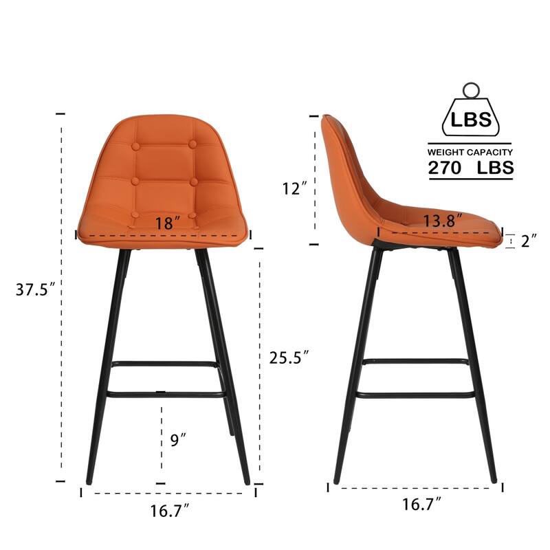 2-Pieces Metal Counter Height Barstools with Back and Footrest