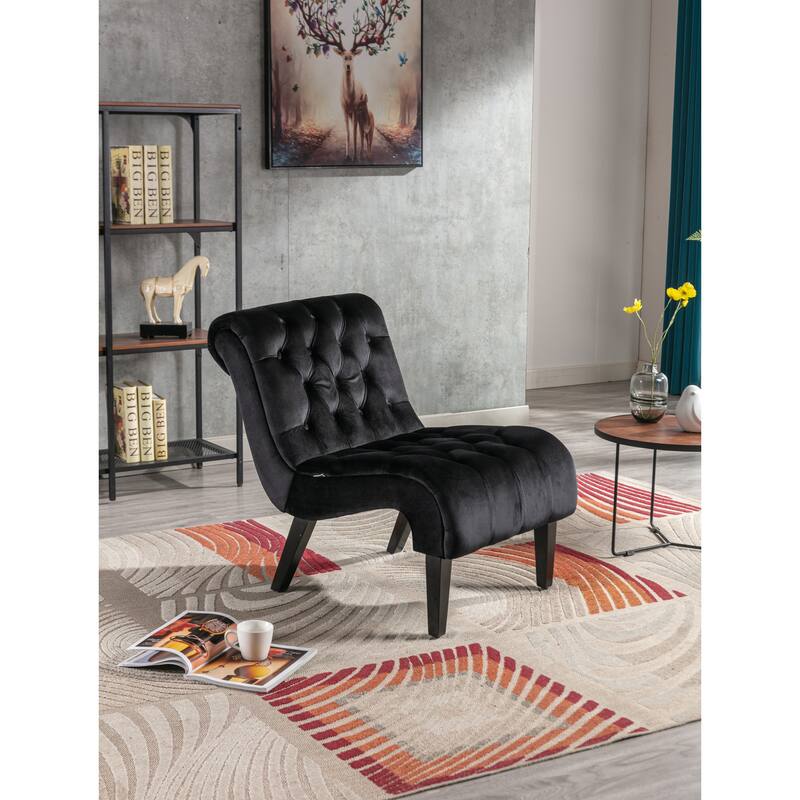 Modern velvet armless lounge chair with upholstered fabric solid wood legs for bedroom, living room, office