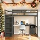 preview thumbnail 16 of 28, Wood Full Size Loft Bed with Built-in Wardrobe,Desk,Storage Shelves and Drawers For Home Grey