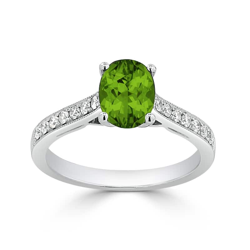 Auriya 1 1/5ct Fancy Oval Peridot and Diamond Engagement Ring 1/4ctw 14k Gold
