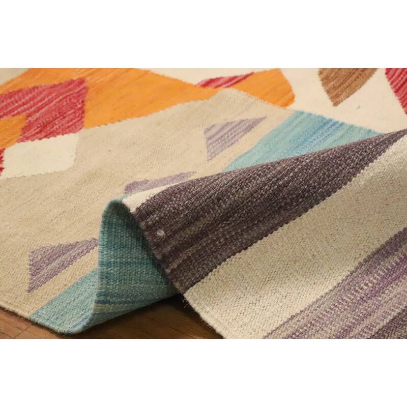 Hand Woven Oriental 100% Wool Carpet Southwestern Tribal Multi-Colored Kilim Area Rug - 9' 8'' X 8' 1''
