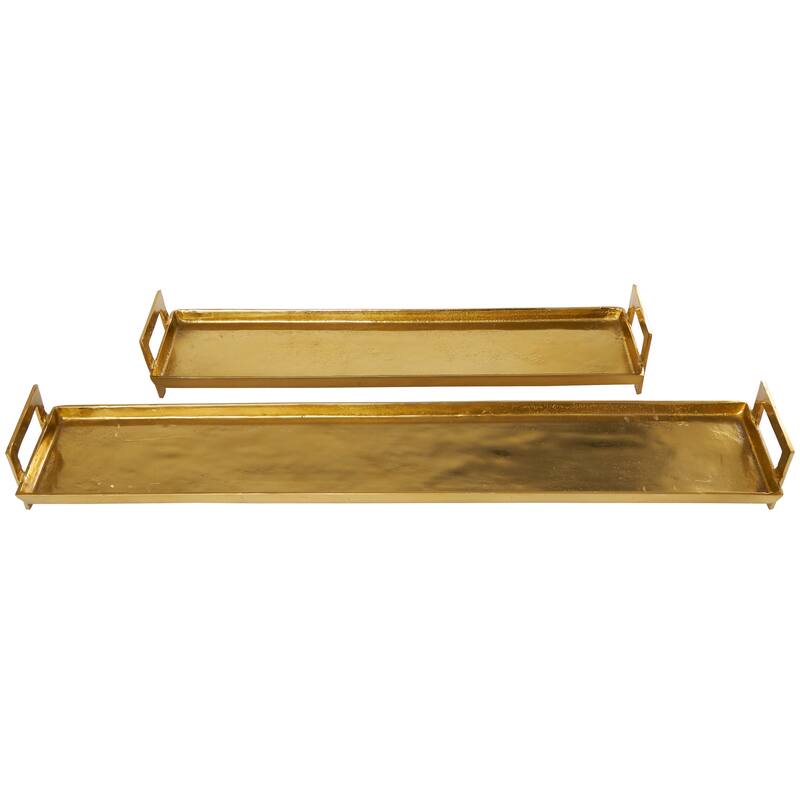 Brass Aluminum Metal Nesting Living Room Decor Tray with Gold Handles (Set of 2) - 35", 26"W