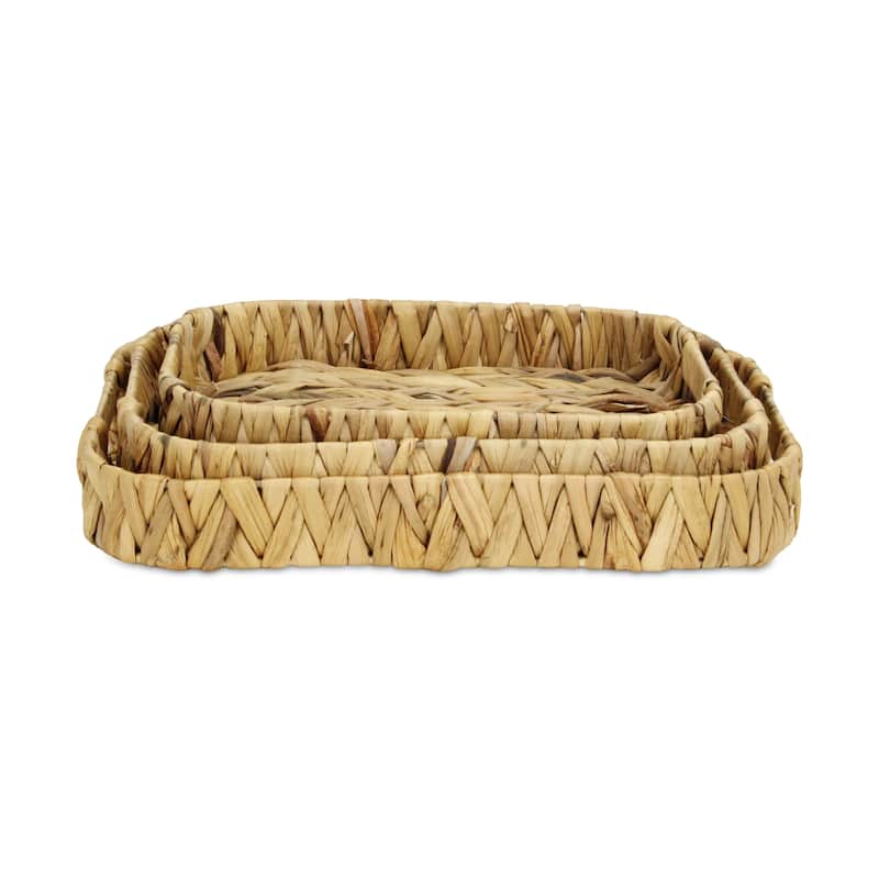Laelia Light Brown Water Hyacinth Woven Curved Basket Trays (Set of 3)
