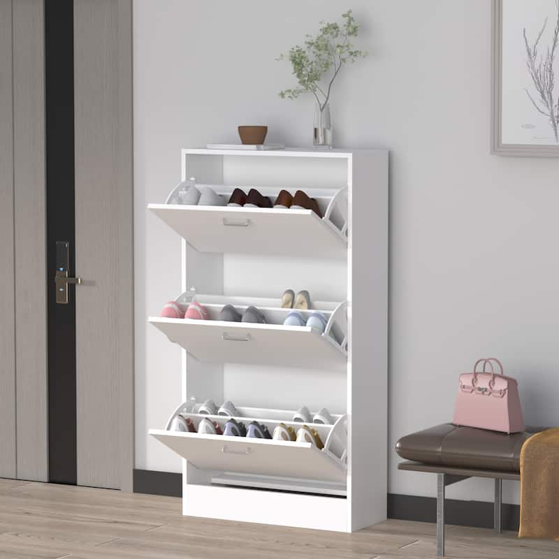 23.6"W Trendy Shoe Storage Cabinet with 3 Large Fold-Out Drawers