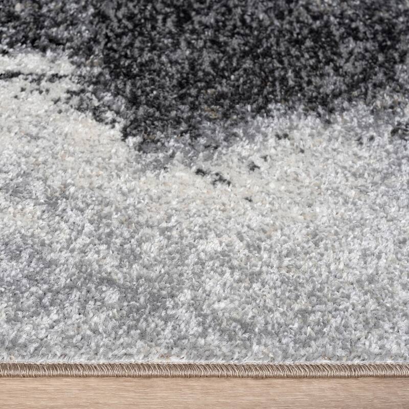 Artistic Designer Rug with Brushstroke Effect in Cream Brown Black
