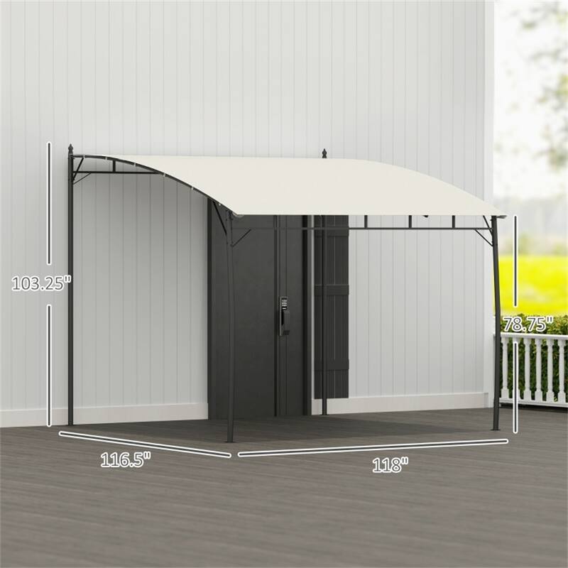 Steel Polyester Lean-To Pergola Awning with Drainage Holes - 118" W x 116.5" D x 78.75" / 103.25" H