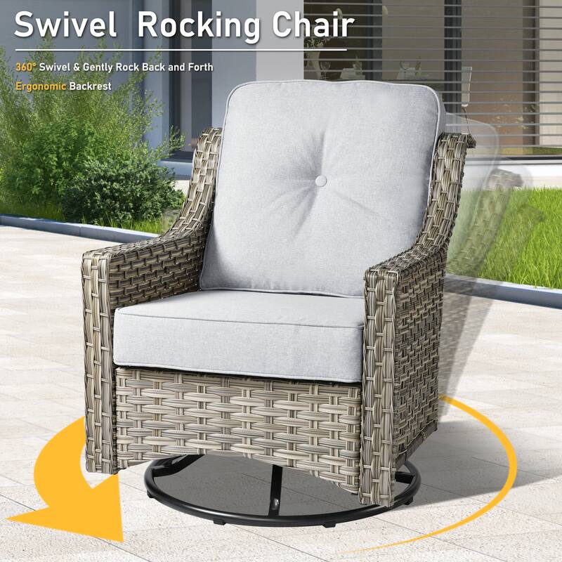 HOOOWOOO 6-piece Wicker Outdoor Conversation Set Swivel Chairs with Fire Pit