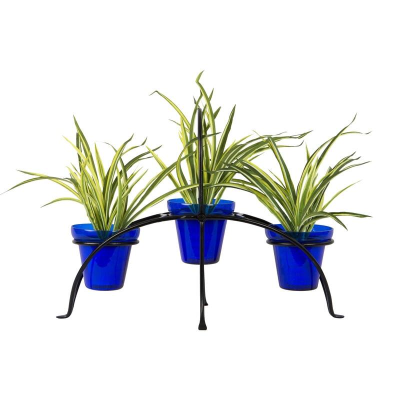 Achla Designs Small Herb Caddy Plant Stand for Kitchen or Garden, 16.75 Inch Tall, Graphite Powder Coat Finish