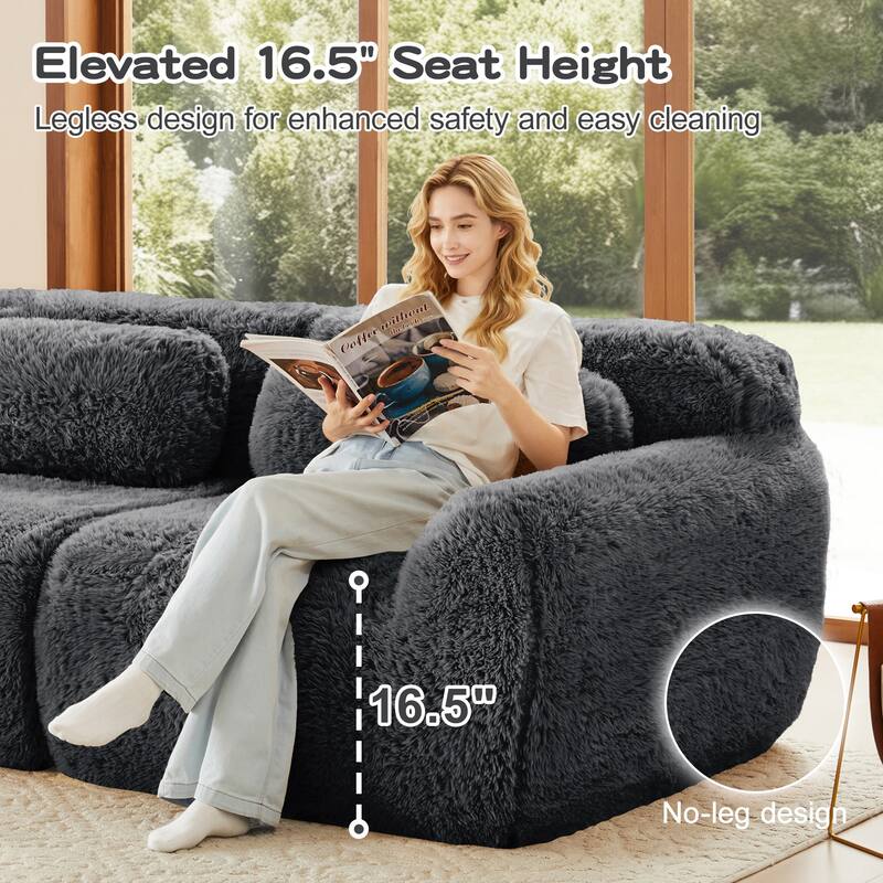 80" Floor Loveseat Modular Sectional Sofa, Plush Fabric Boneless Couch Set with 2 Ottoman