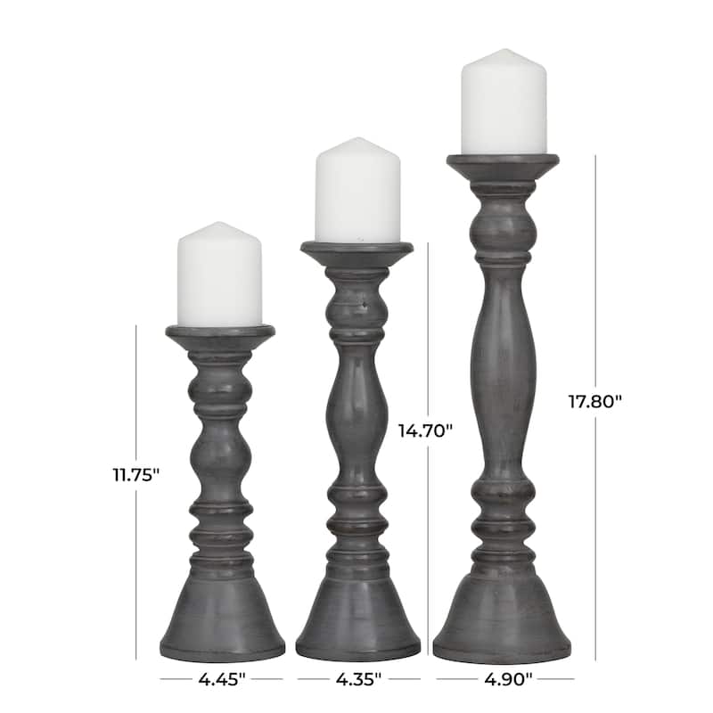 Wood Decorative Candle Holder - Set of 3 Dark Brown, Light Brown, Gray, Black - Roche River Decor