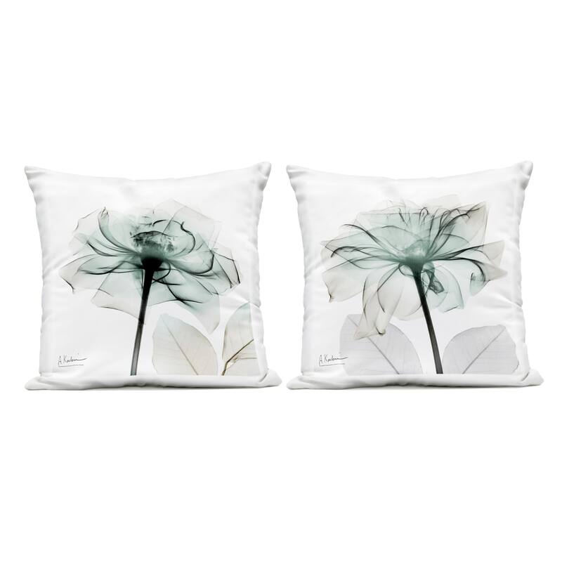 Stupell Serene Emerald Rose Printed Outdoor Throw Pillow Design by Albert Koetsier (Set of 2) - Pillow Sets - Polyester - White - Set of 2