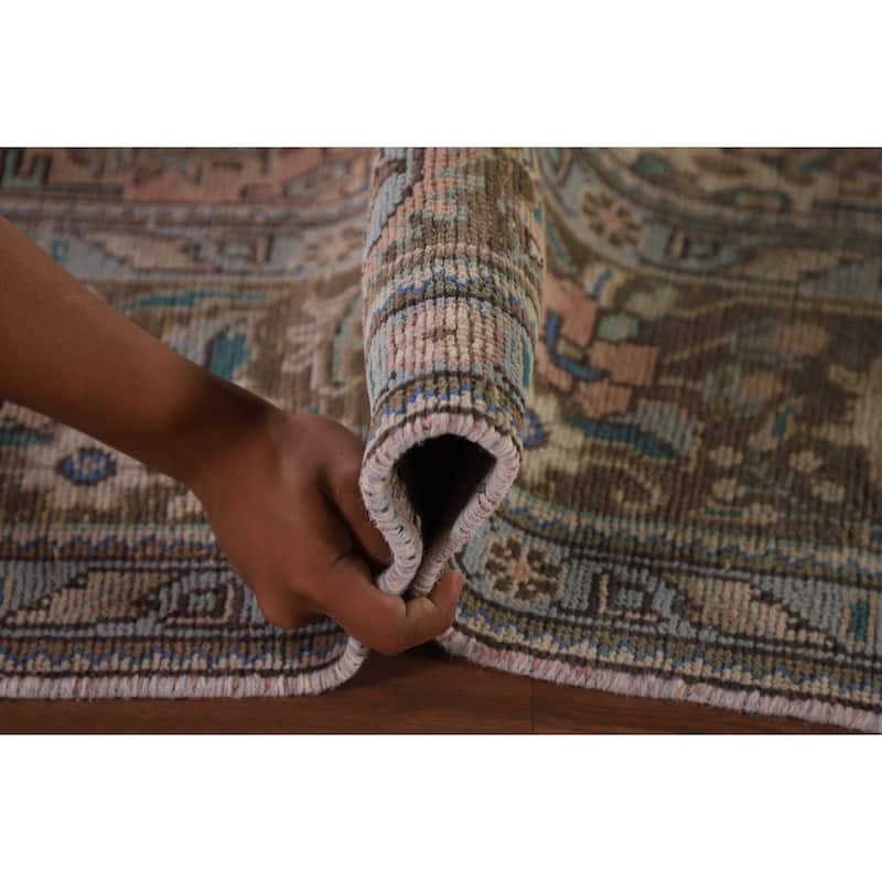 Pink Geometric Tabriz Persian Vintage Rug Hand-Knotted Wool Carpet - 6'5" x 9'9"
