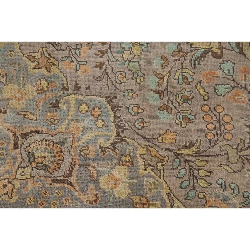 Hand Knotted Oriental 100% Wool Carpet Traditional Floral Brown Tabriz Area Rug - 11' 3'' X 7' 10''