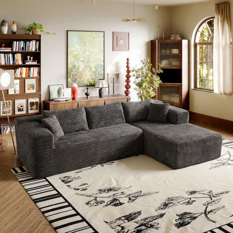 Black L-Shaped Compressed Foam Sofa – Ready-to-Use Sectional Couch with Chaise